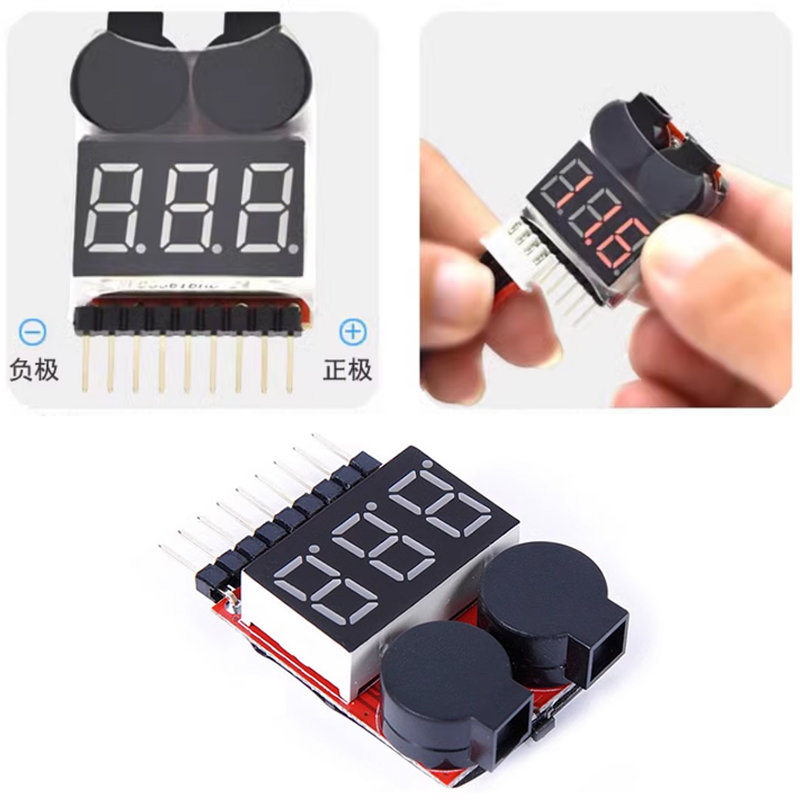 Drone Battery Voltage Checker - 車のセルチェッカー,BBリング,リポバッテリー,電圧アラーム,電圧インジケーター,メーターモニター,ブザー,アラーム,1-8s,2.7-3.8v