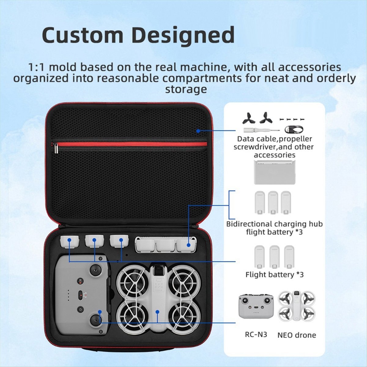Drone Battery Strap - A43M DJI Neo ドローン用キャリング収納バッグ ストラップ付きポータブルハンドバッグ 保護アクセサリー