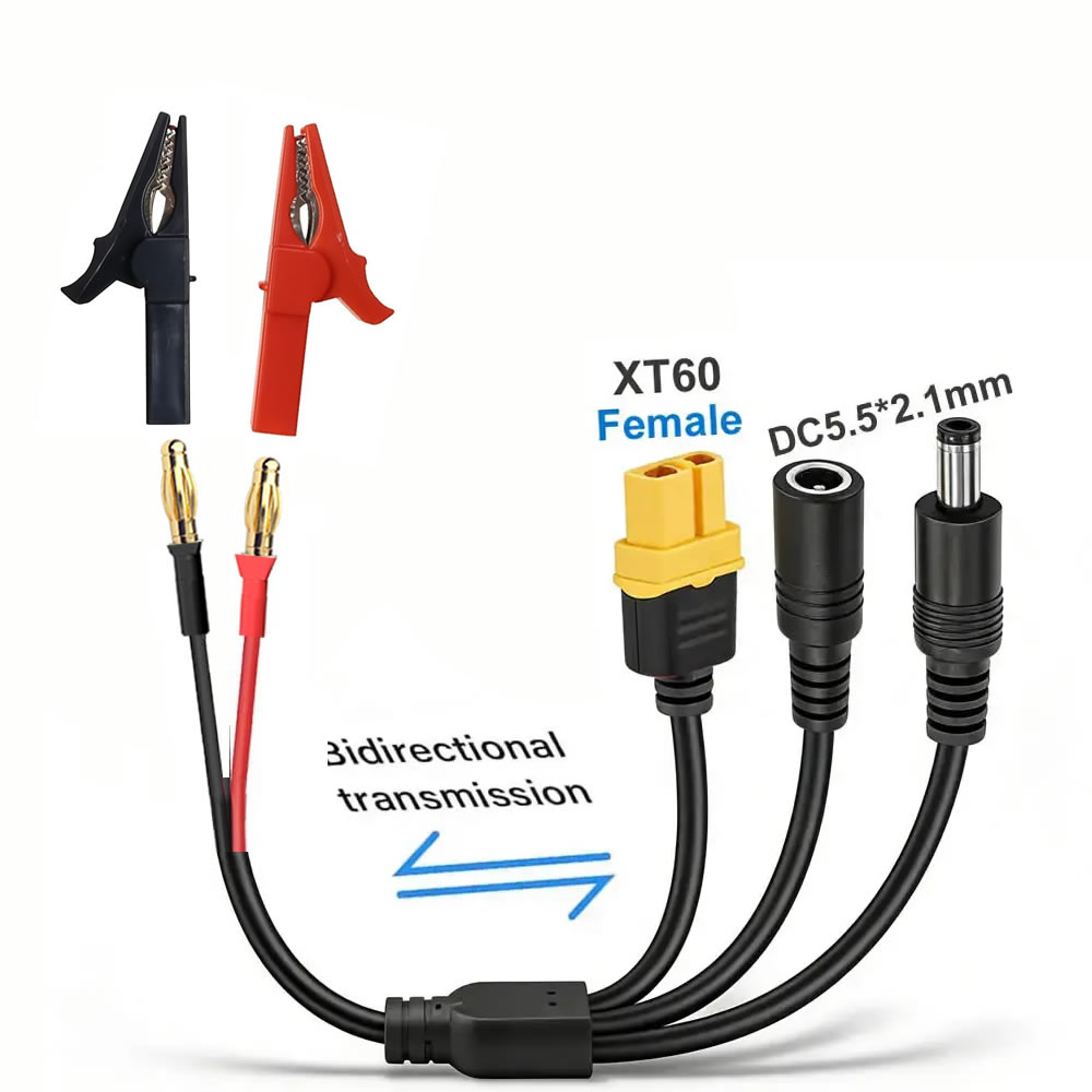 Drone Battery Smart - 5-in-1 XT60 - 4mm バナナプラグアダプターケーブル、DC 5.5x2.1mm