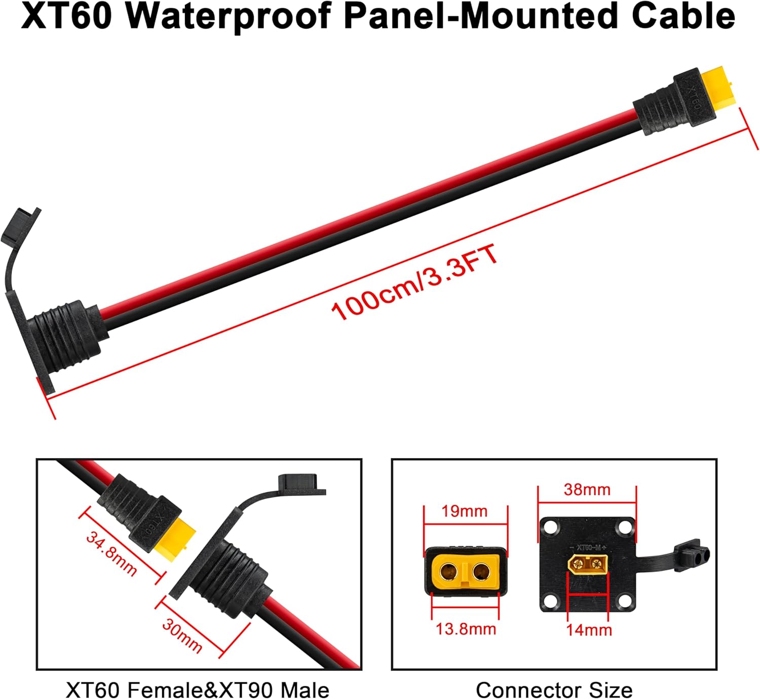 JMUYTOP 3FT 12AWG XT60 パネルマウント - Drone Battery Connector のレビューと価格