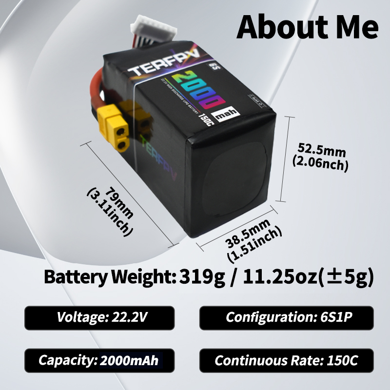 TERFPV 6S 22.2V 2000mAh 150C/3 - Drone Battery Plate のレビューと価格